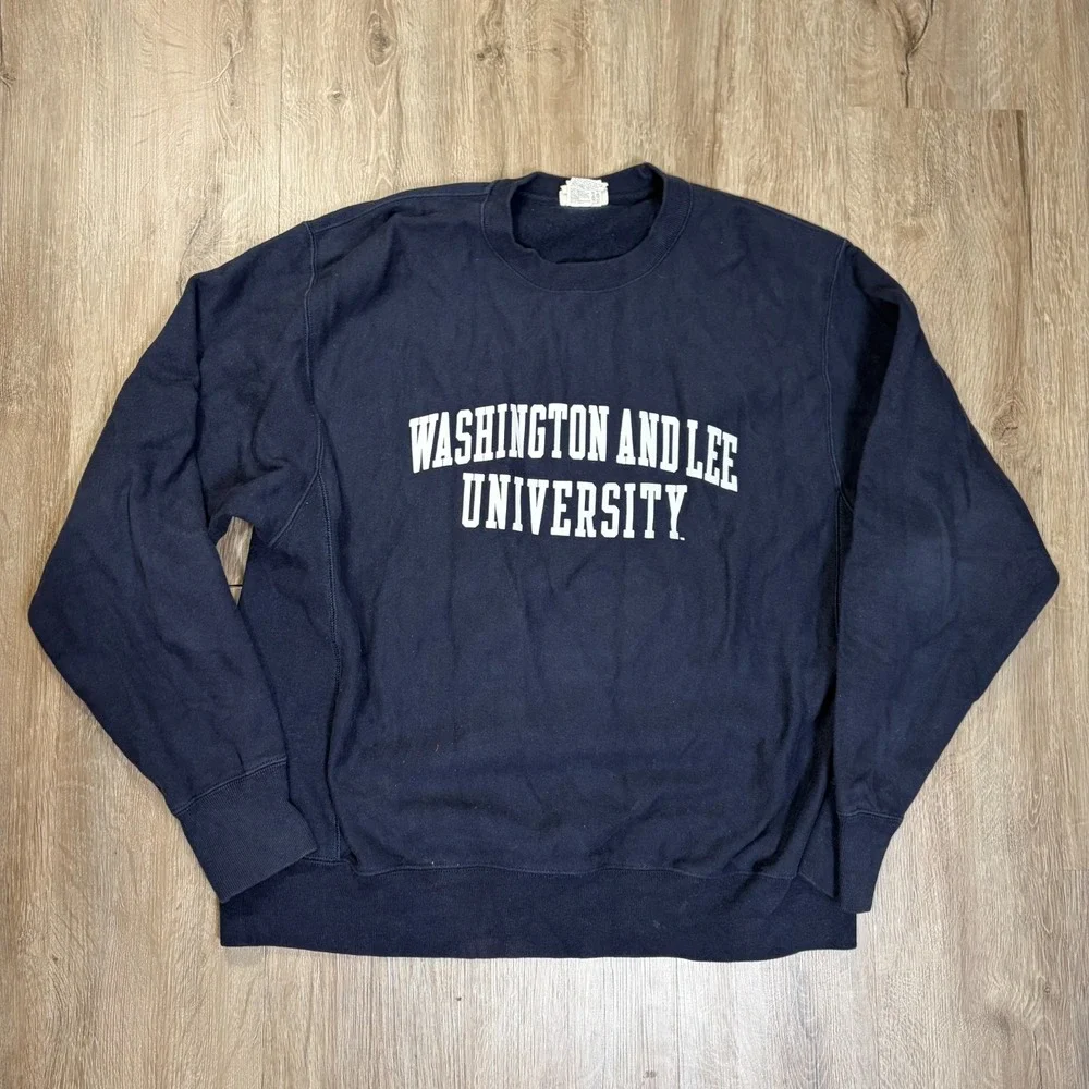 VTG Champion Reverse Weave Sweatshirt Washington and Lee University Large Blue